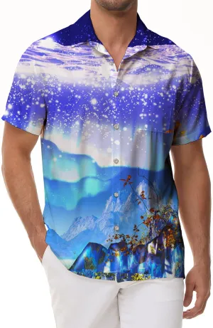 Shiny scenery fun Hawaiian shirts men's casual button tops summer short sleeve shirts