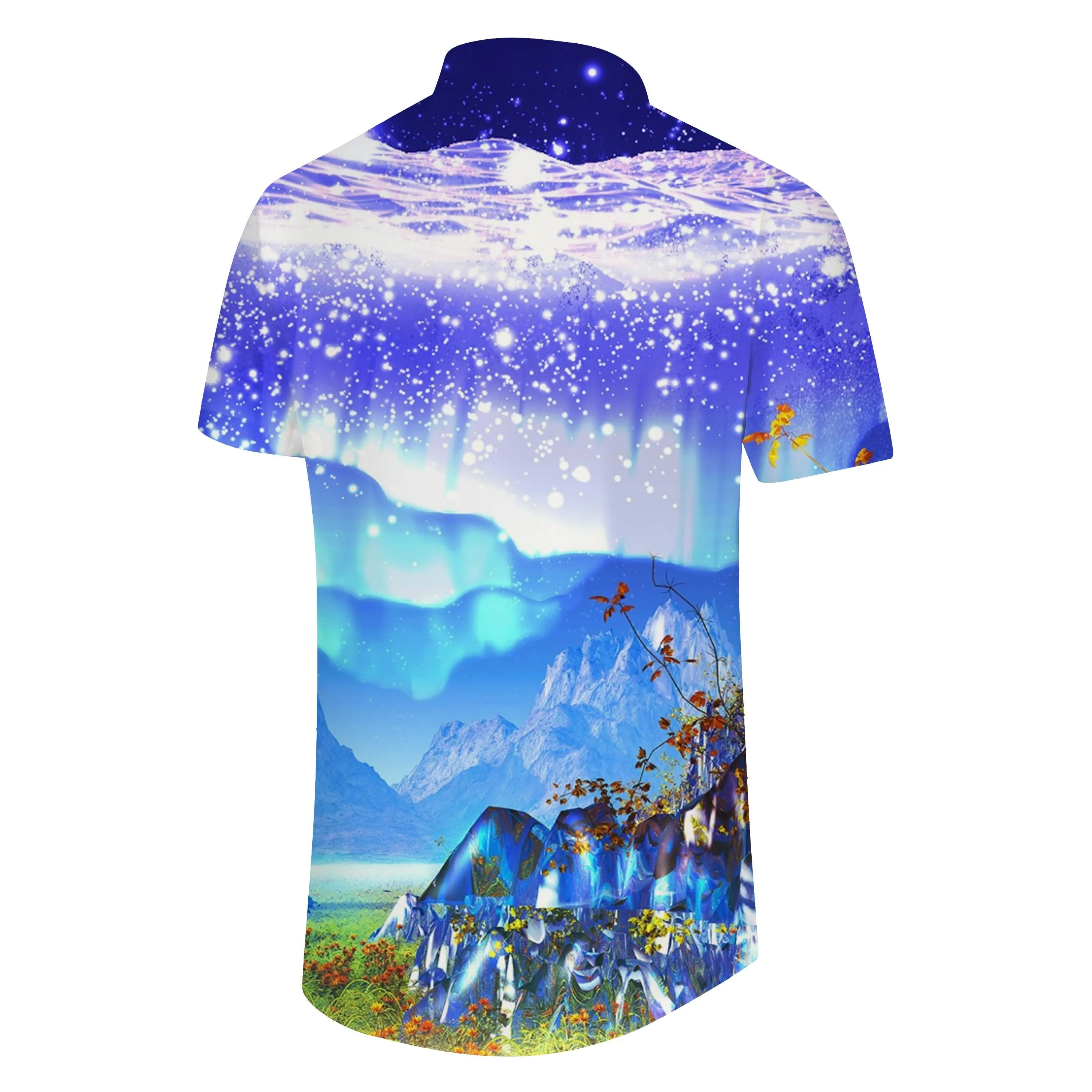 Shiny scenery fun Hawaiian shirts men's casual button tops summer short sleeve shirts