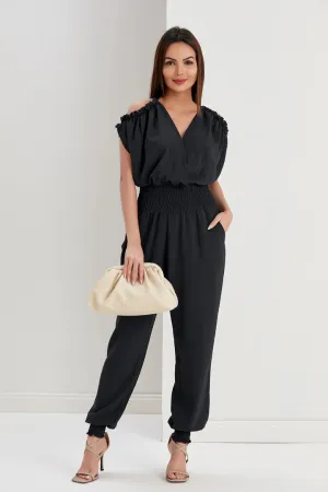 Shoulder Detail Jumpsuit - Black