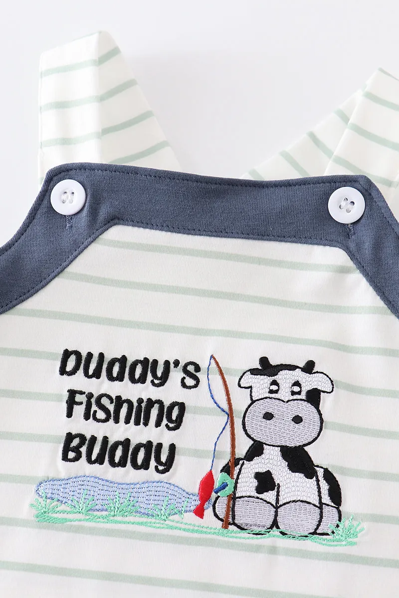 Stripe cow embroidery boy romper - SPELLING ERRORS