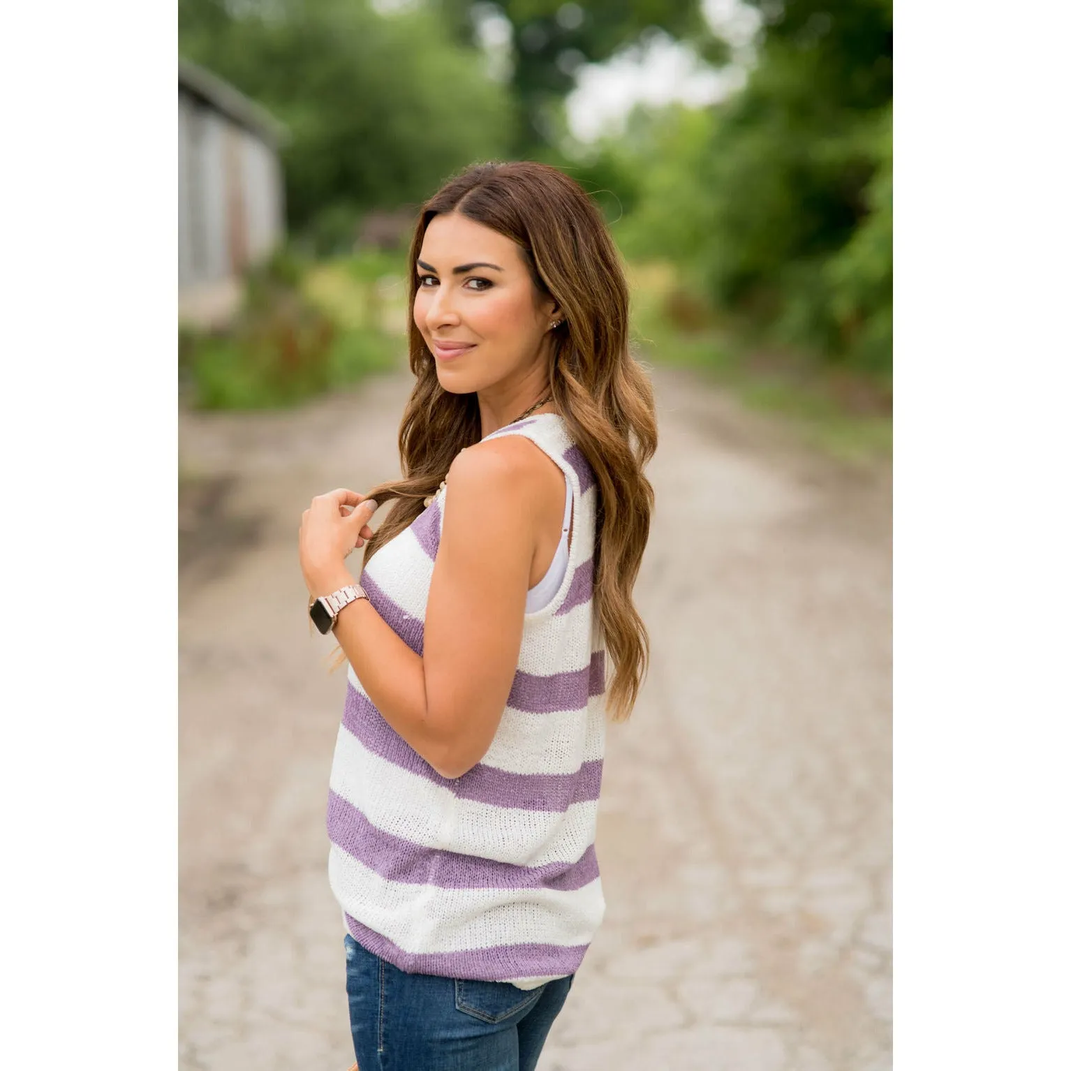 Thick Striped Knit Sweater Tank