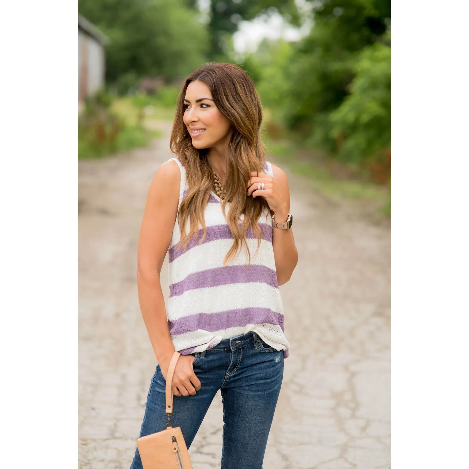 Thick Striped Knit Sweater Tank