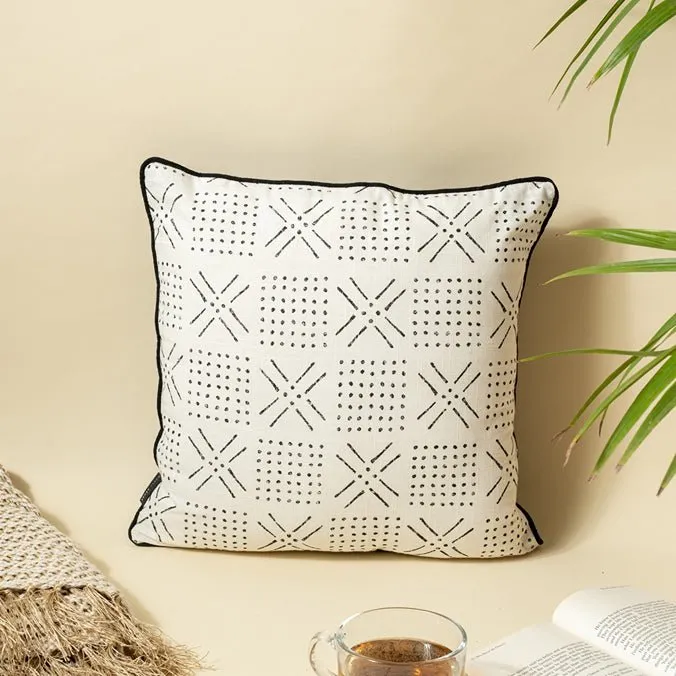 Tribal Boho Printed Cushion Cover - B/W 45 X 45 Cm