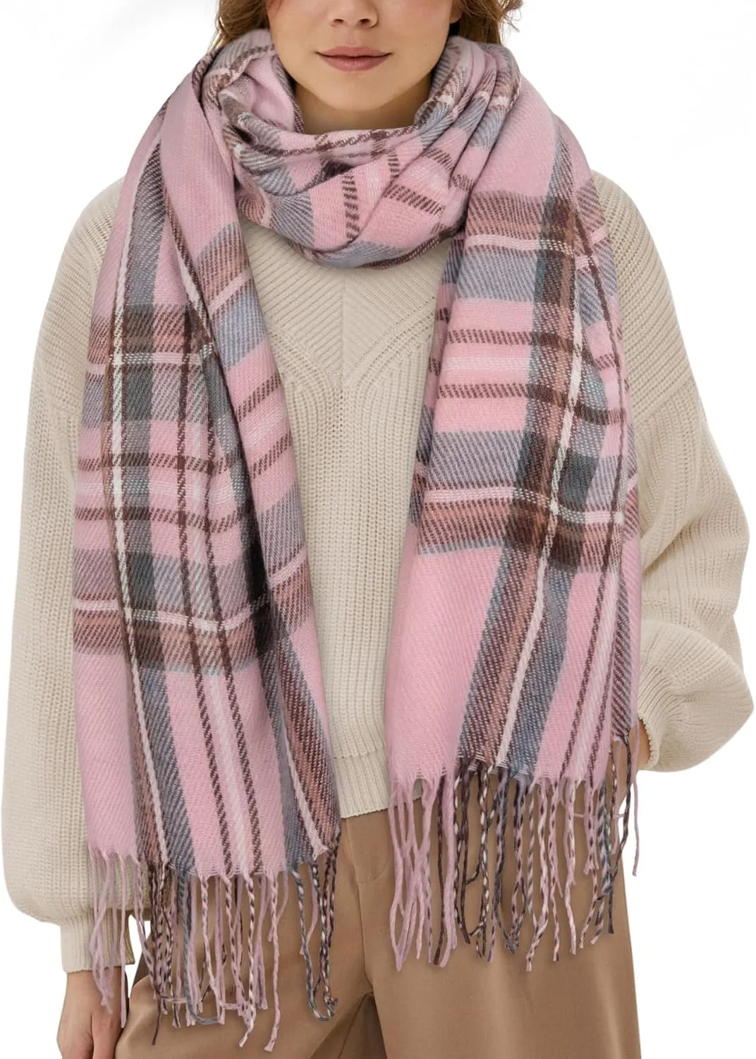 Women's Long Plaid Blanket Chunky Oversized Winter Fall Warm Scarf