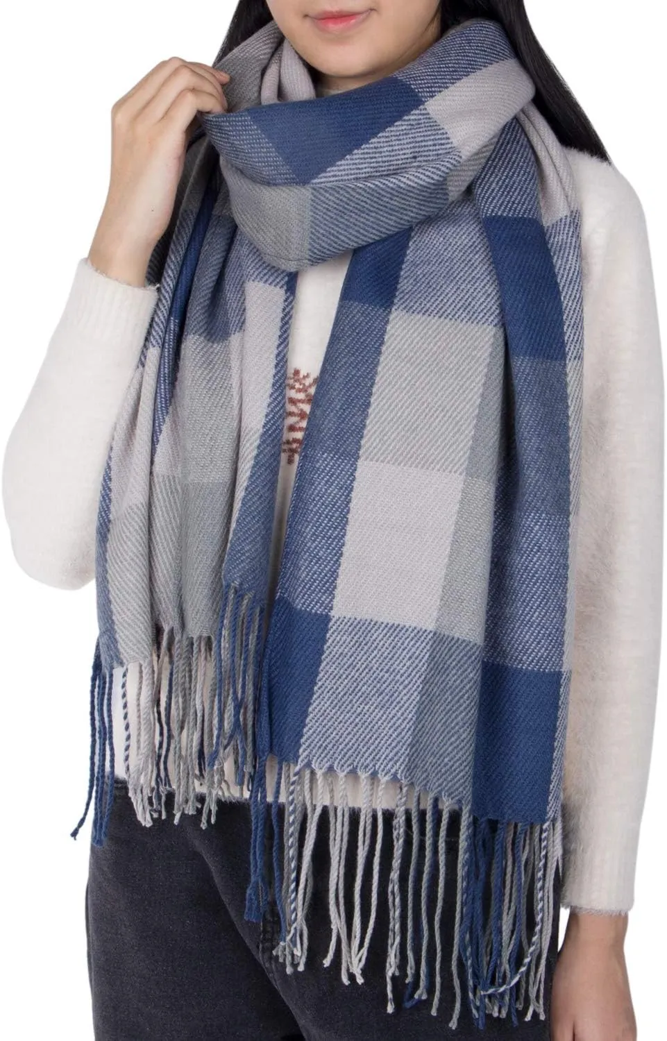 Women's Long Plaid Blanket Chunky Oversized Winter Fall Warm Scarf