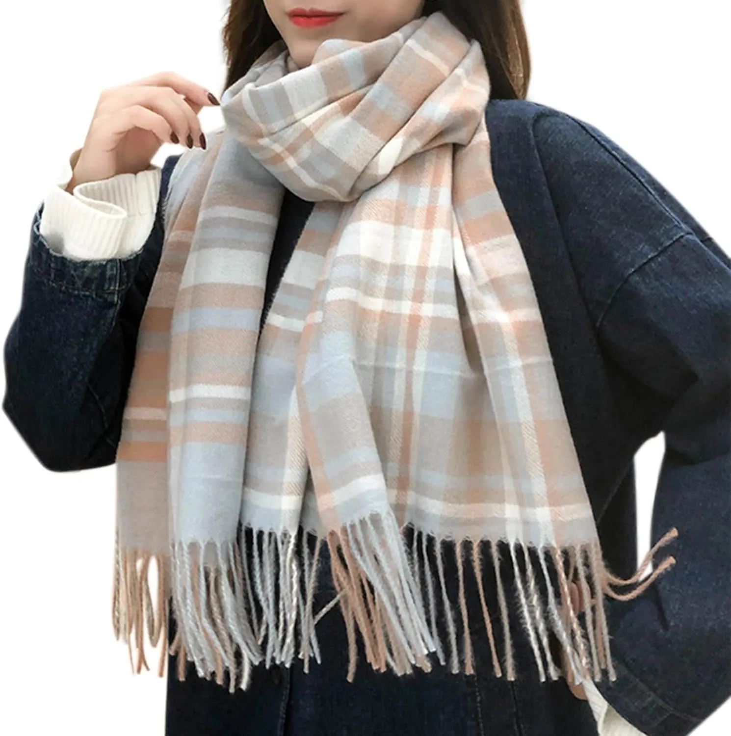 Women's Long Plaid Blanket Chunky Oversized Winter Fall Warm Scarf