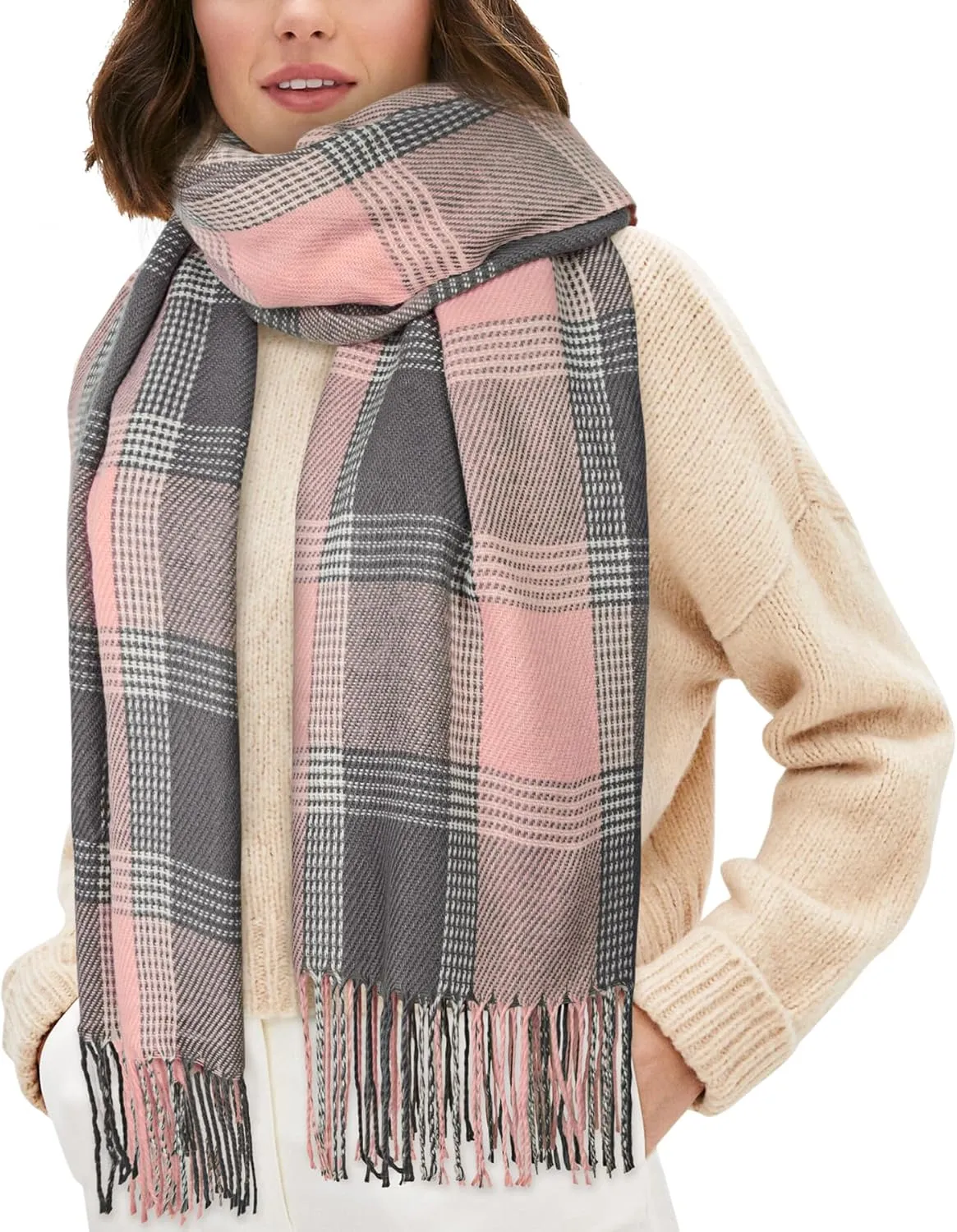 Women's Long Plaid Blanket Chunky Oversized Winter Fall Warm Scarf