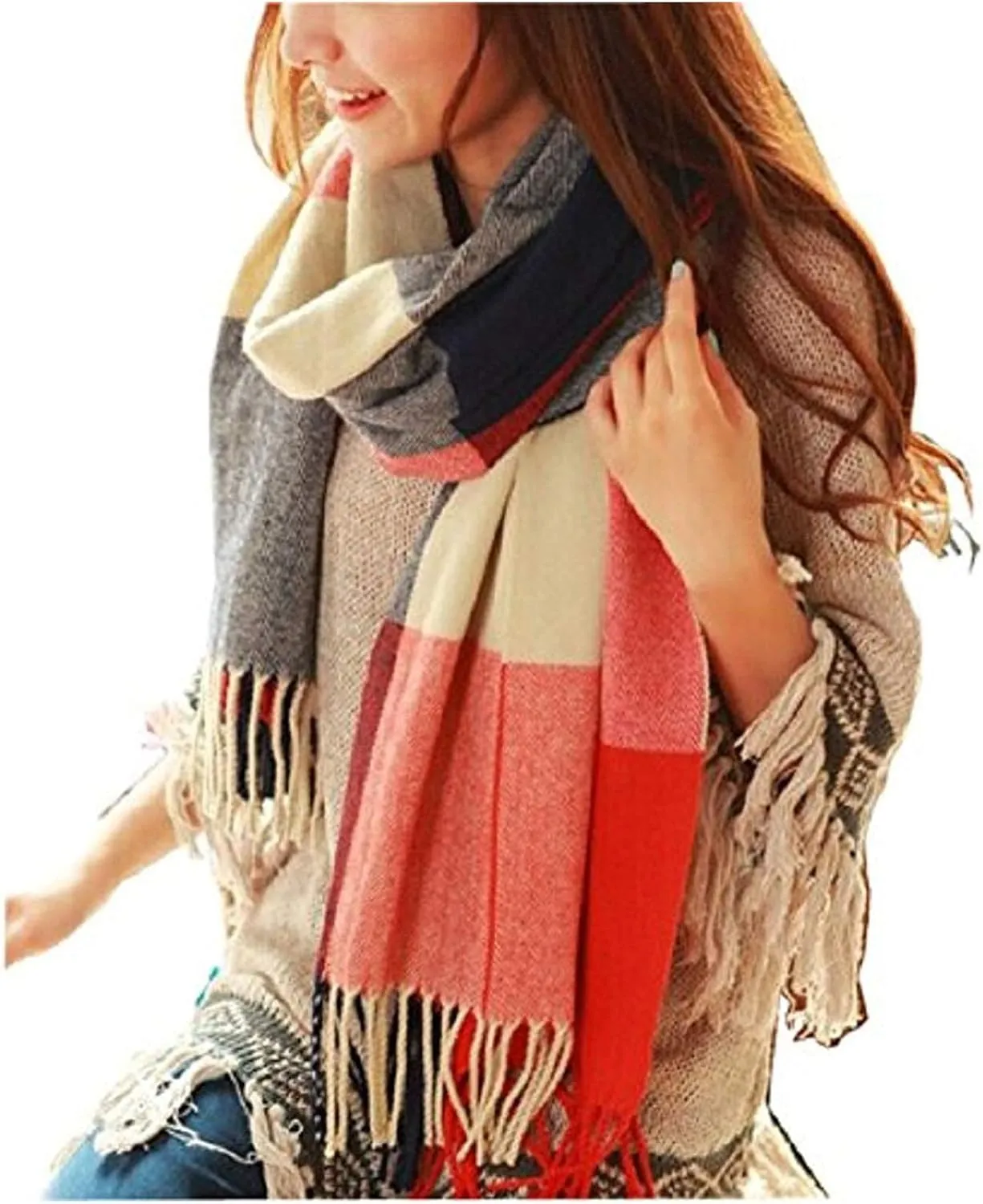 Women's Long Plaid Blanket Chunky Oversized Winter Fall Warm Scarf