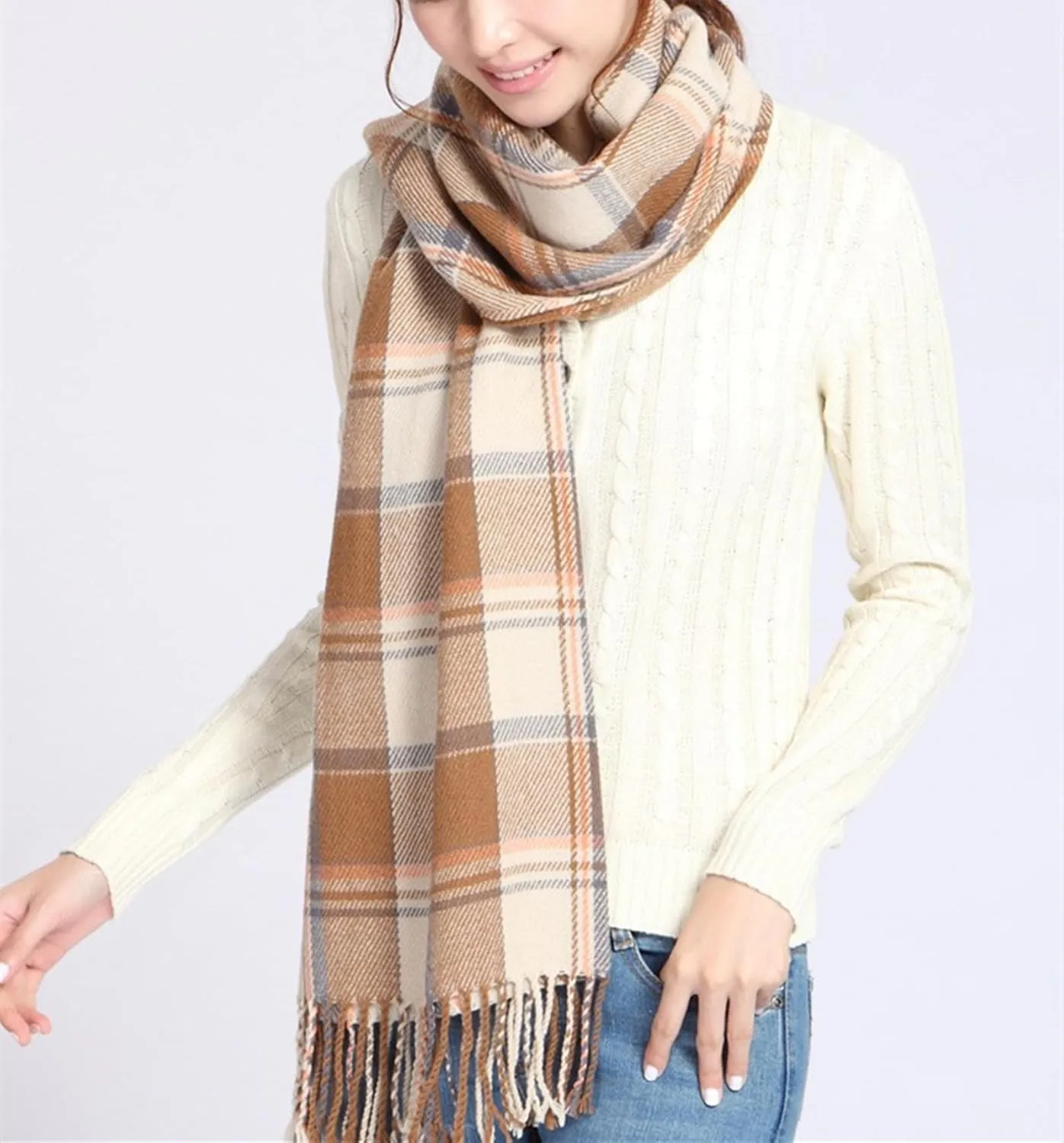 Women's Long Plaid Blanket Chunky Oversized Winter Fall Warm Scarf