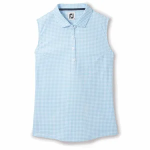 Womens Sleeveless Shirt Blue Houndstooth - AW23